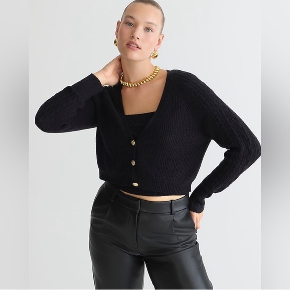 J. Crew Supersoft cropped cable-knit sweater-tank set in Black - Picture 1 of 9